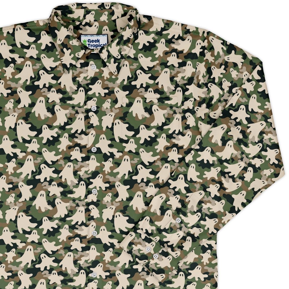 Ghost US Army You Cant See Me Long Sleeve Button Up Shirt
