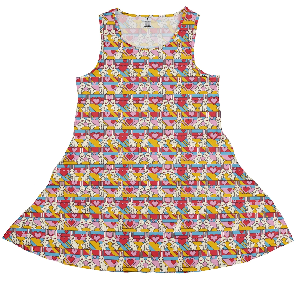 White Bunnies In Love Sleeveless Dress